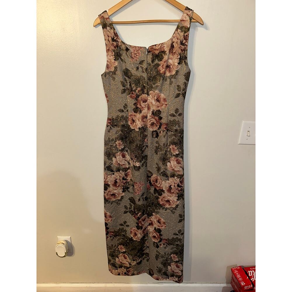 Adrianna Papell Metallic Floral Jacquard Maxi Gown Gray Blush Size 12 - Picture 3 of 5